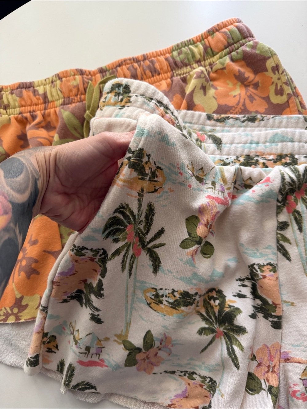 LC Lauren Conrad Tropical Print Lounge Shorts - Peach & Cream - Picture 4 of 8